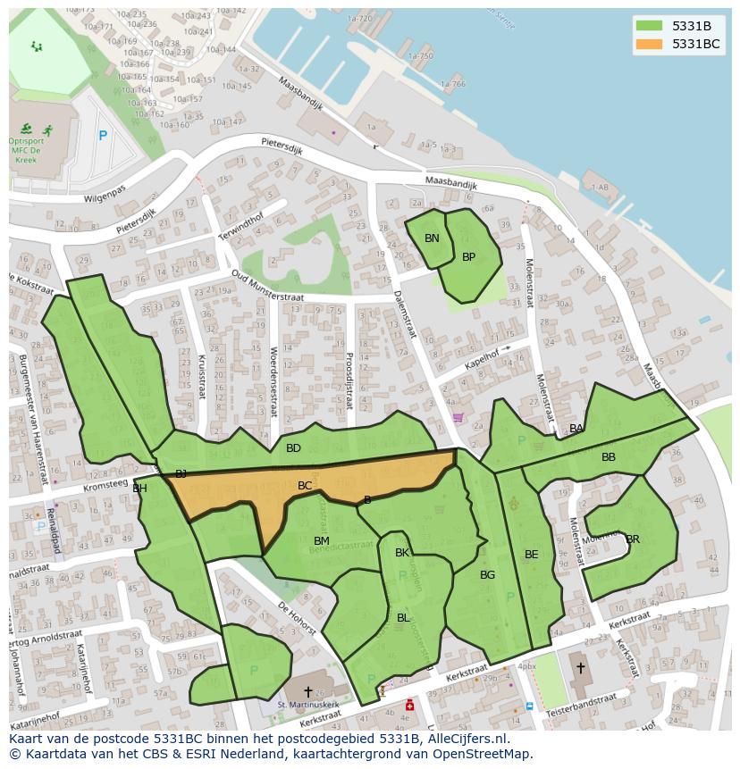 Afbeelding van het postcodegebied 5331 BC op de kaart.