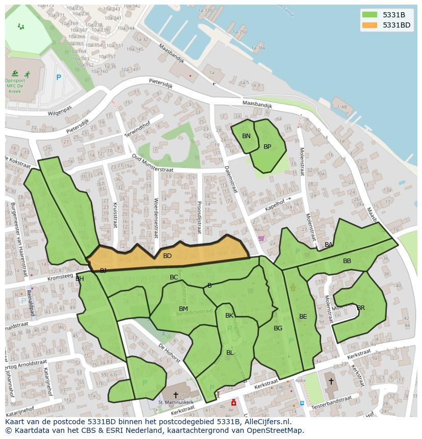 Afbeelding van het postcodegebied 5331 BD op de kaart.