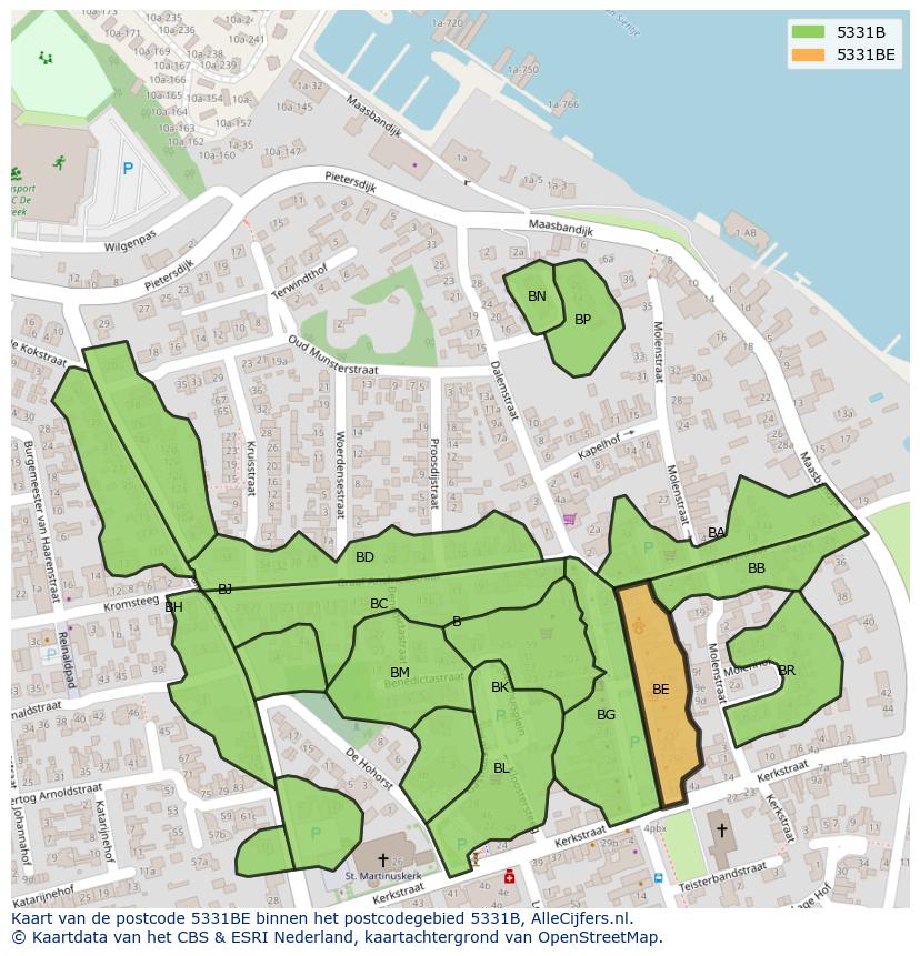 Afbeelding van het postcodegebied 5331 BE op de kaart.