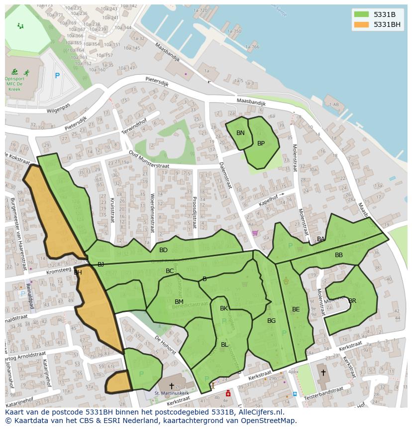 Afbeelding van het postcodegebied 5331 BH op de kaart.