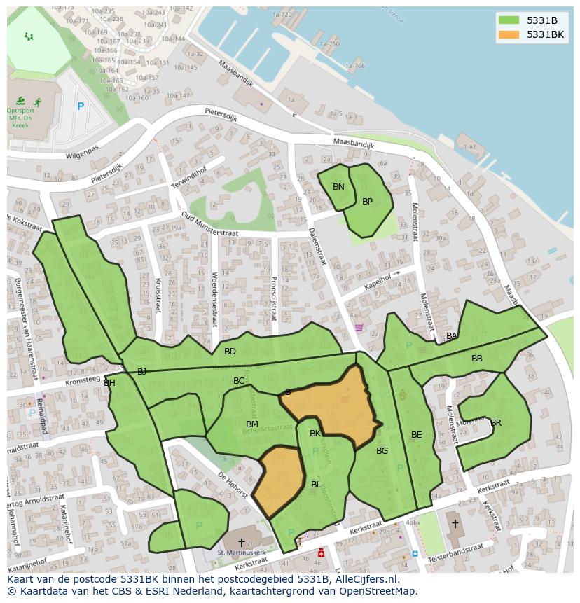 Afbeelding van het postcodegebied 5331 BK op de kaart.