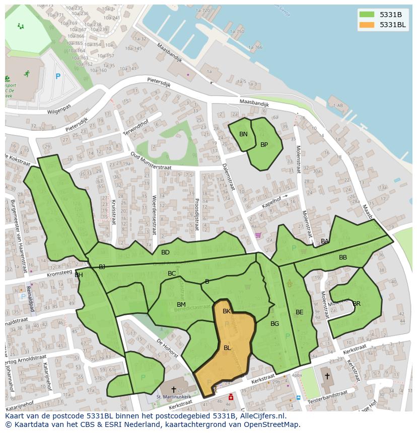 Afbeelding van het postcodegebied 5331 BL op de kaart.