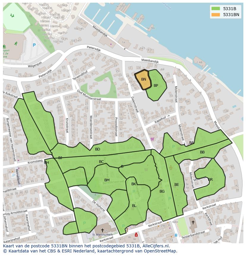 Afbeelding van het postcodegebied 5331 BN op de kaart.