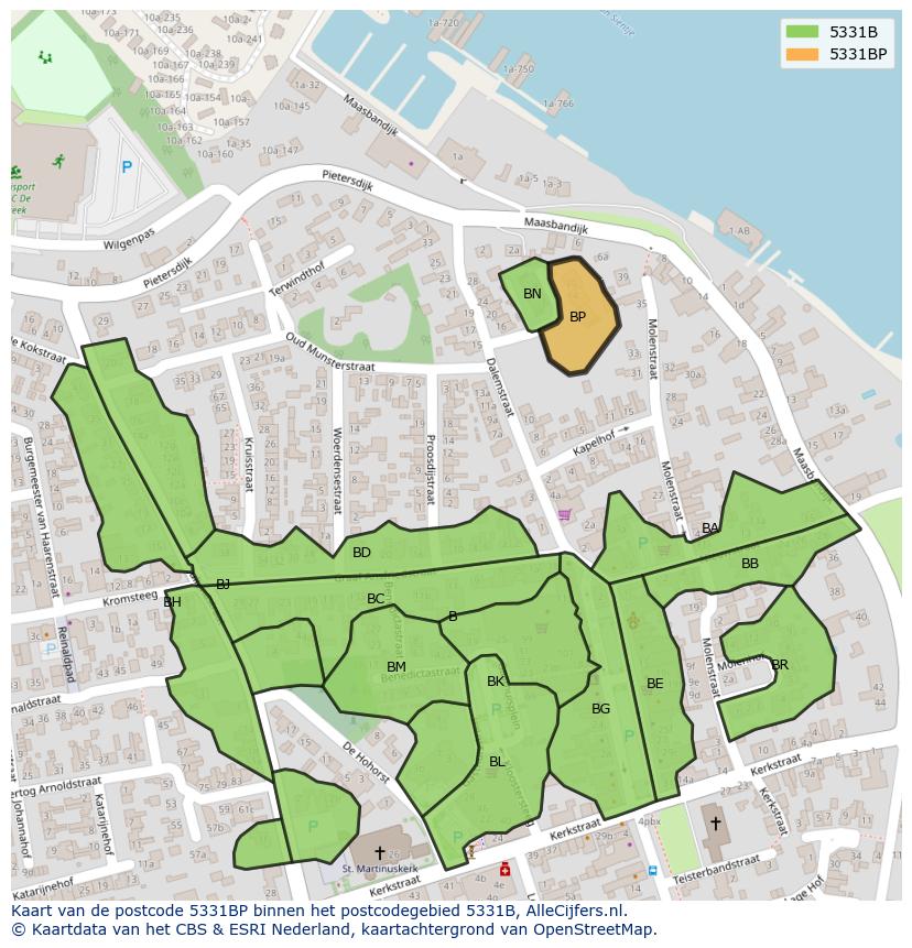 Afbeelding van het postcodegebied 5331 BP op de kaart.