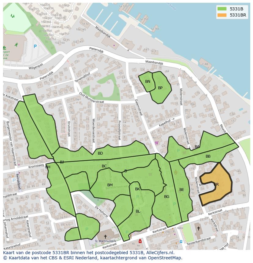 Afbeelding van het postcodegebied 5331 BR op de kaart.