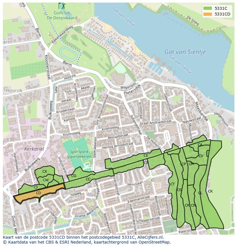 Afbeelding van het postcodegebied 5331 CD op de kaart.