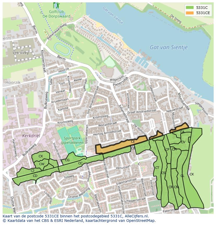 Afbeelding van het postcodegebied 5331 CE op de kaart.