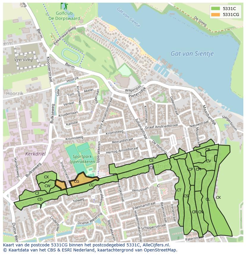 Afbeelding van het postcodegebied 5331 CG op de kaart.