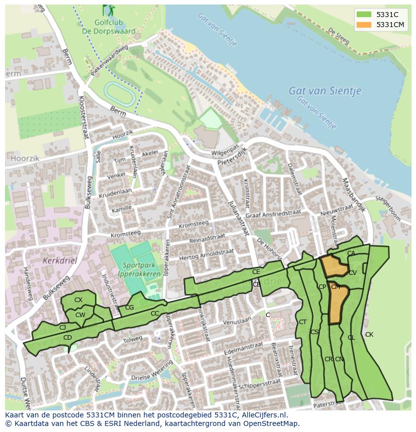 Afbeelding van het postcodegebied 5331 CM op de kaart.