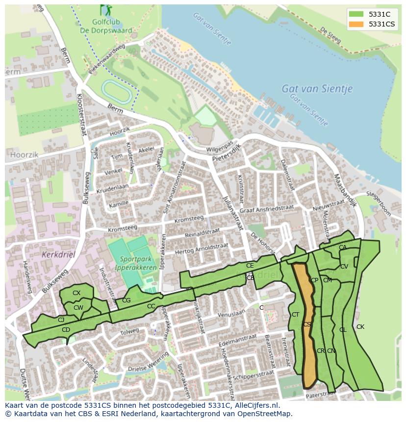 Afbeelding van het postcodegebied 5331 CS op de kaart.