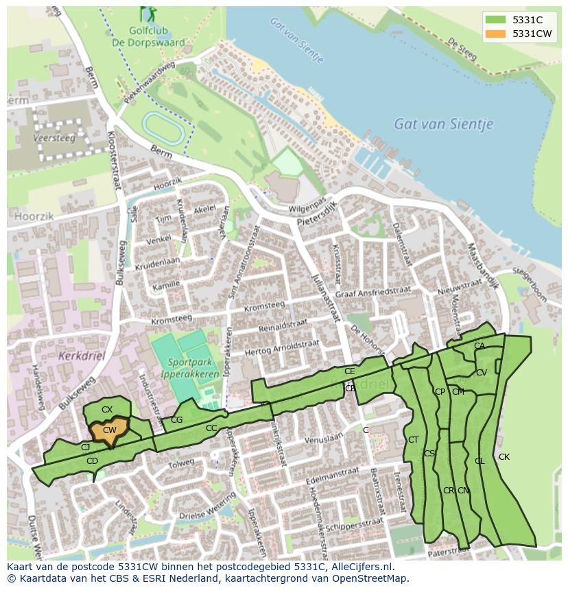 Afbeelding van het postcodegebied 5331 CW op de kaart.