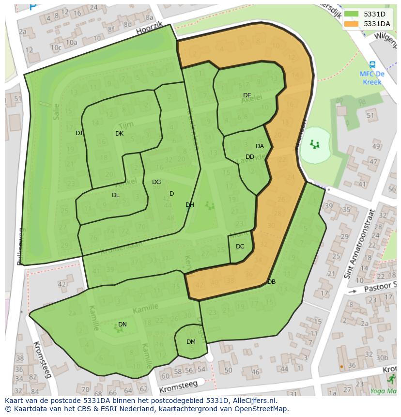 Afbeelding van het postcodegebied 5331 DA op de kaart.