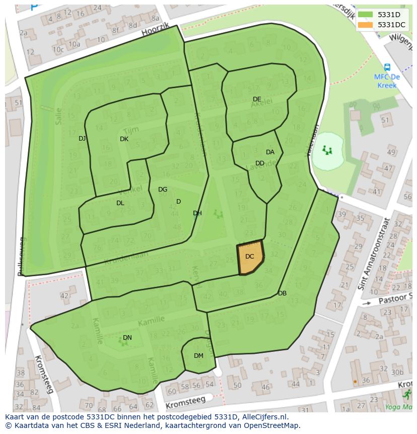 Afbeelding van het postcodegebied 5331 DC op de kaart.