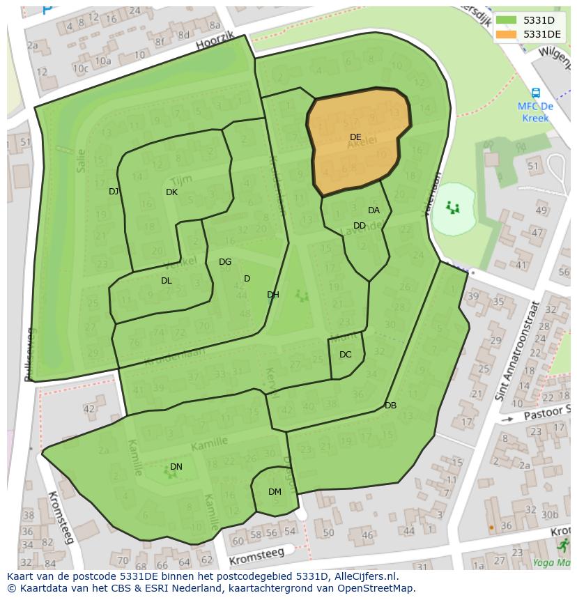 Afbeelding van het postcodegebied 5331 DE op de kaart.