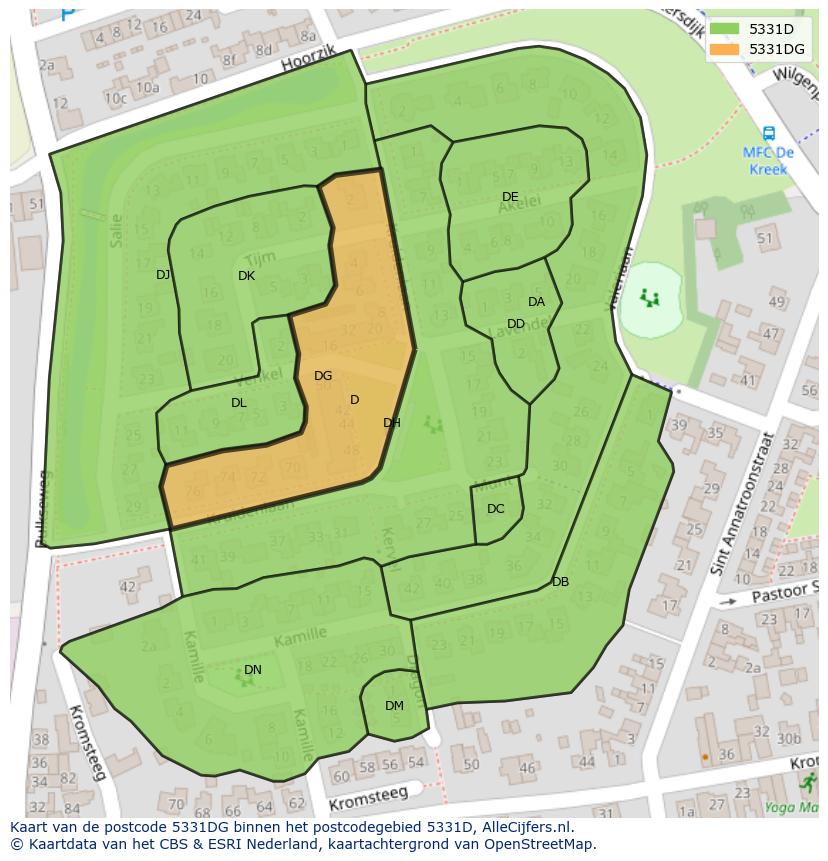 Afbeelding van het postcodegebied 5331 DG op de kaart.