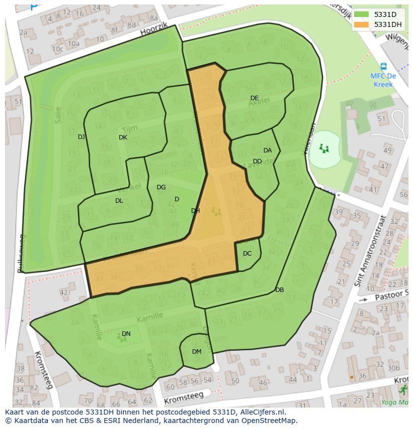 Afbeelding van het postcodegebied 5331 DH op de kaart.