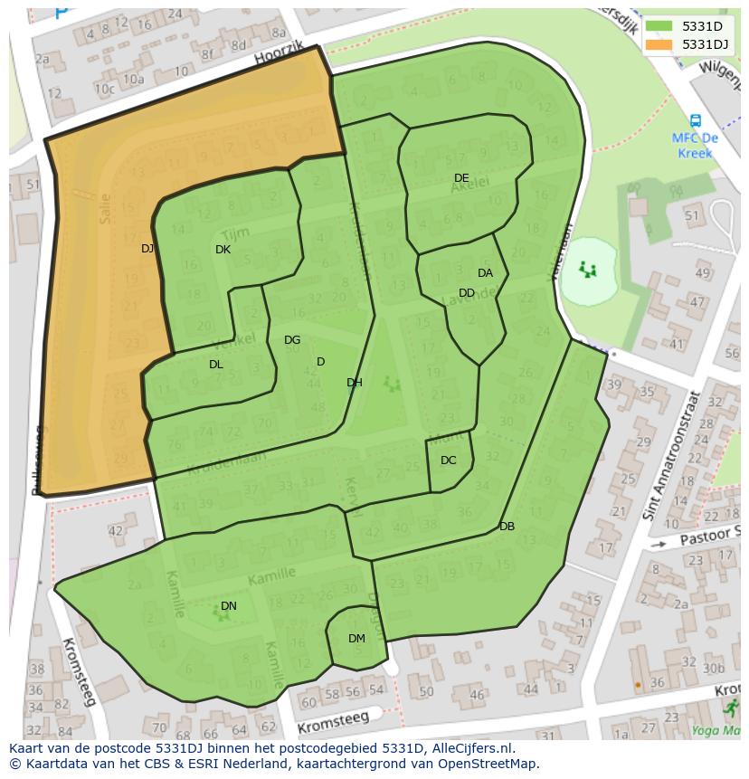 Afbeelding van het postcodegebied 5331 DJ op de kaart.