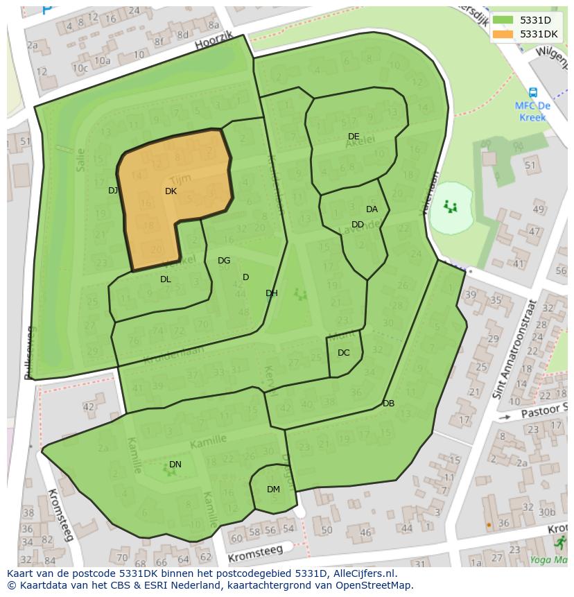 Afbeelding van het postcodegebied 5331 DK op de kaart.