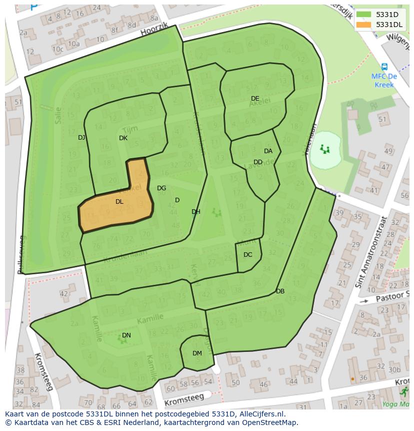 Afbeelding van het postcodegebied 5331 DL op de kaart.