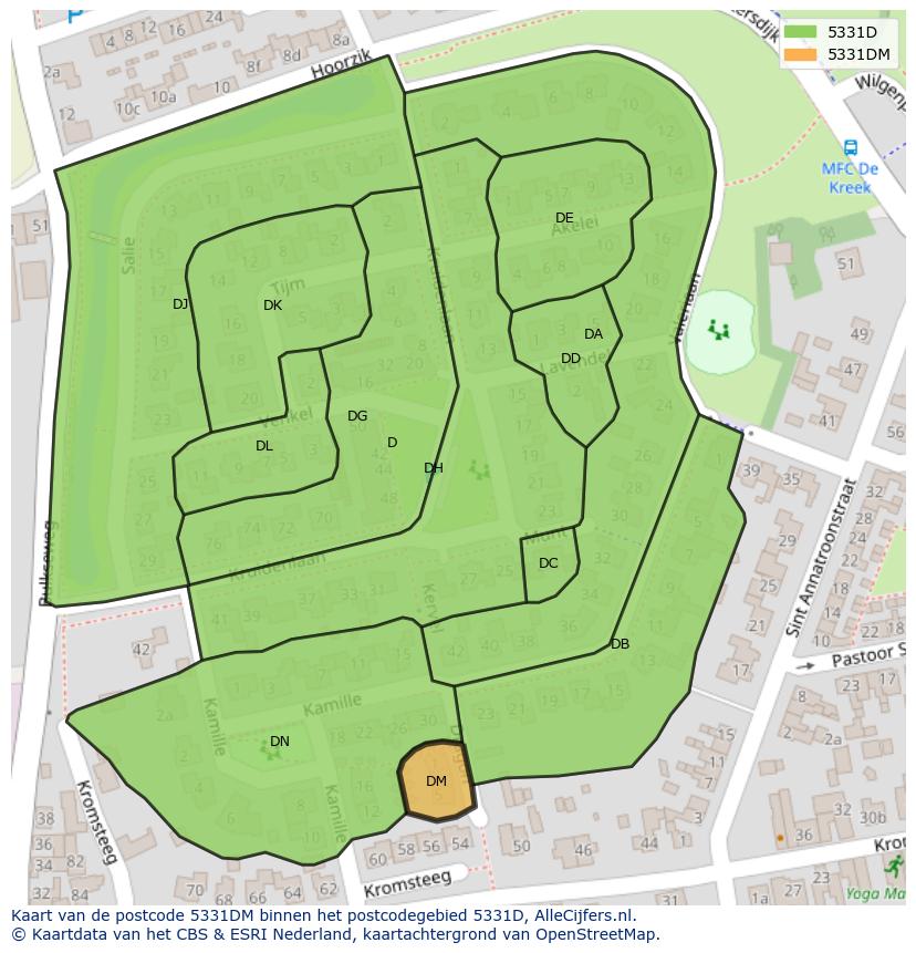 Afbeelding van het postcodegebied 5331 DM op de kaart.