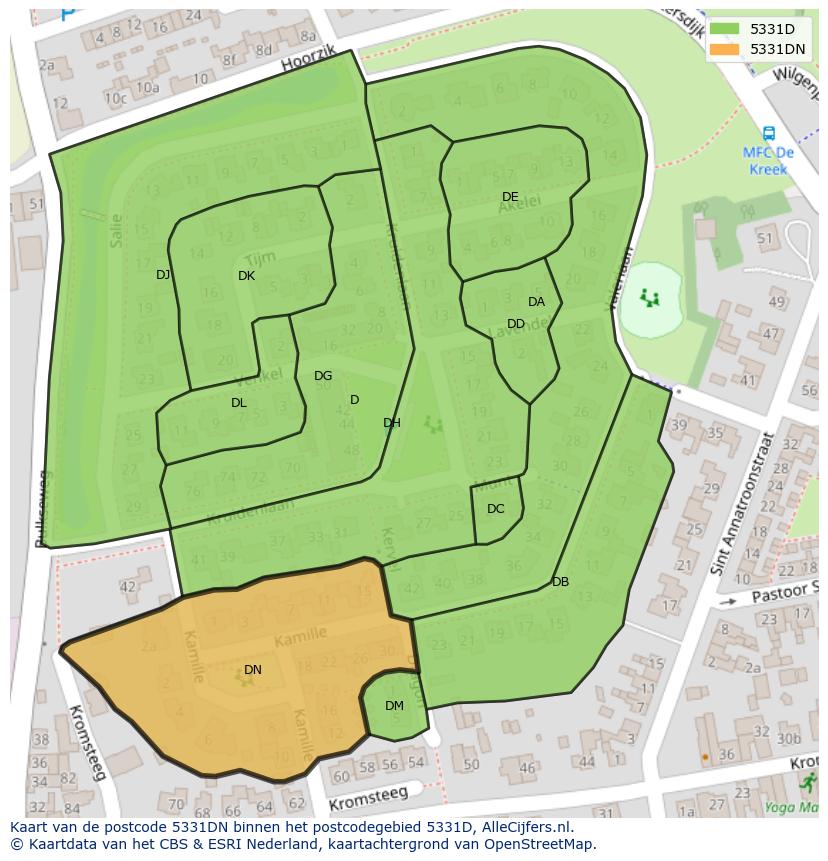 Afbeelding van het postcodegebied 5331 DN op de kaart.