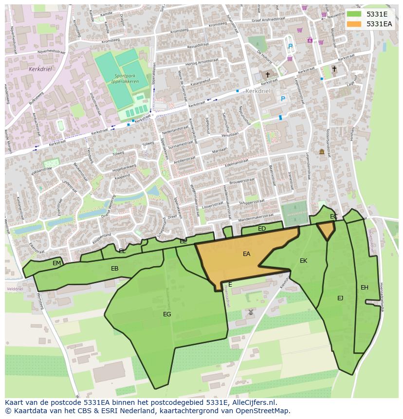 Afbeelding van het postcodegebied 5331 EA op de kaart.