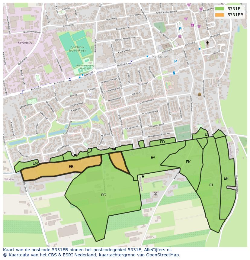 Afbeelding van het postcodegebied 5331 EB op de kaart.