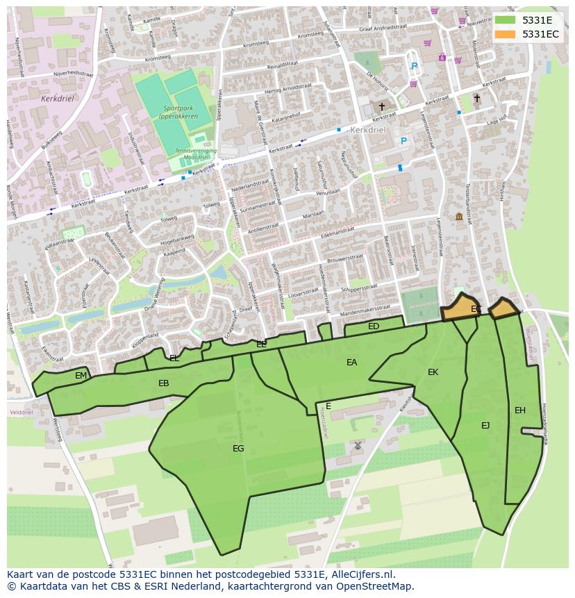 Afbeelding van het postcodegebied 5331 EC op de kaart.