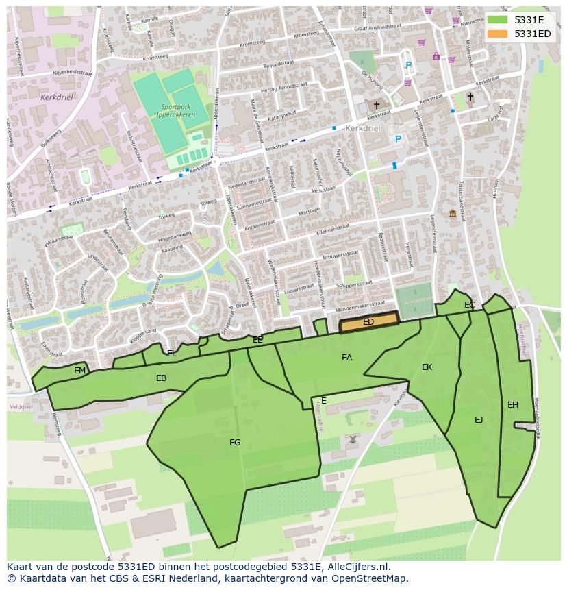Afbeelding van het postcodegebied 5331 ED op de kaart.