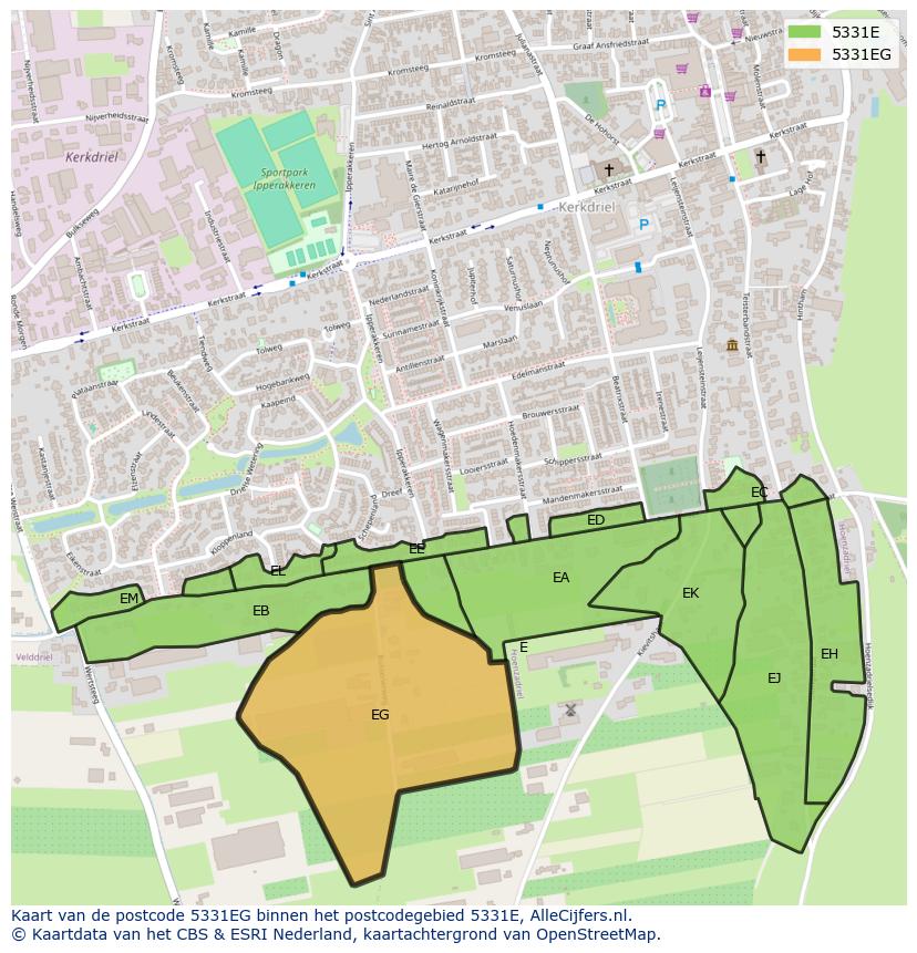 Afbeelding van het postcodegebied 5331 EG op de kaart.