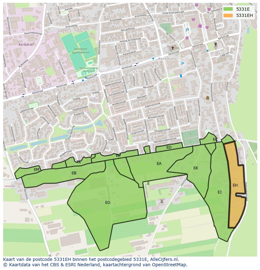 Afbeelding van het postcodegebied 5331 EH op de kaart.