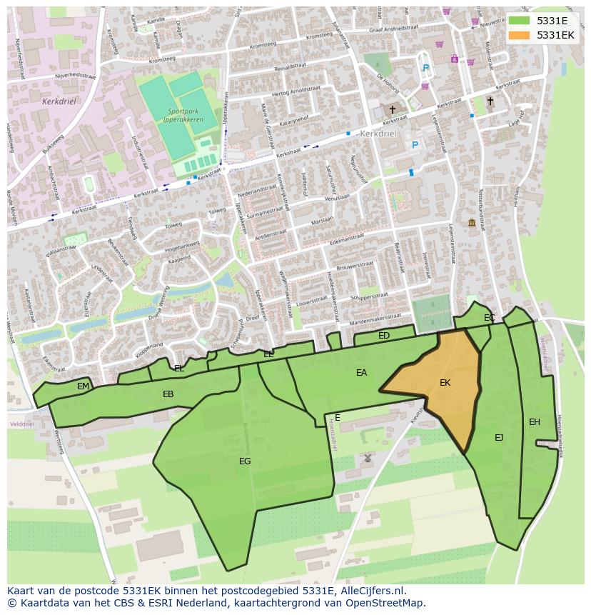 Afbeelding van het postcodegebied 5331 EK op de kaart.