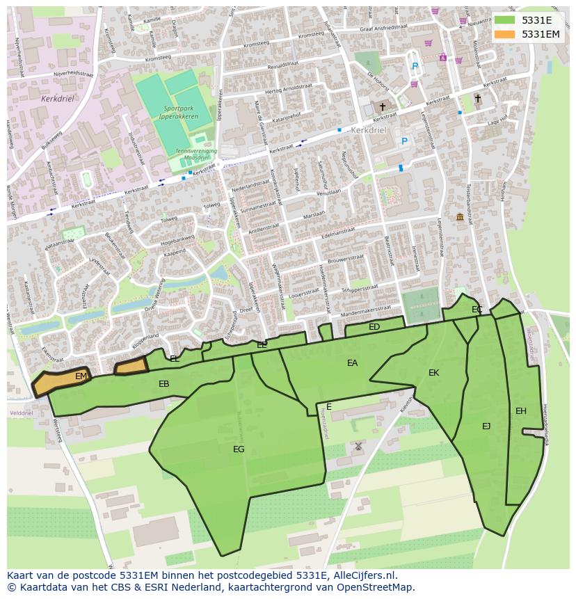 Afbeelding van het postcodegebied 5331 EM op de kaart.