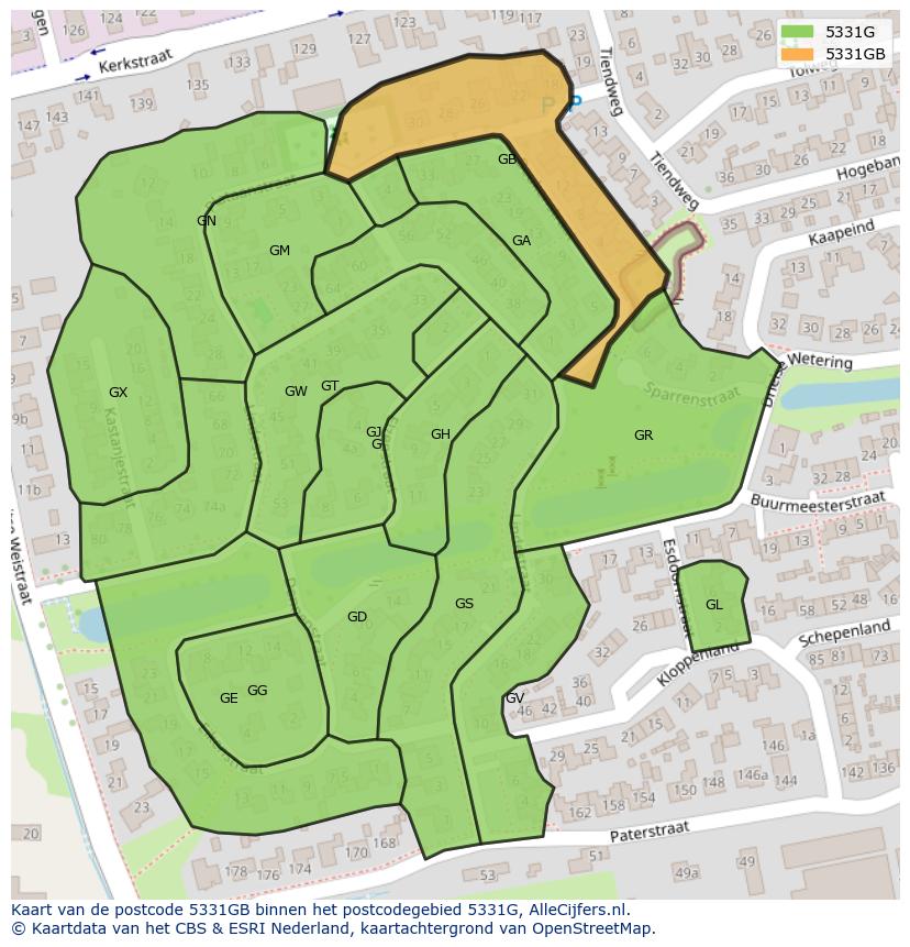 Afbeelding van het postcodegebied 5331 GB op de kaart.
