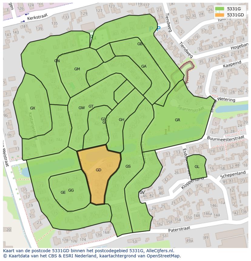 Afbeelding van het postcodegebied 5331 GD op de kaart.
