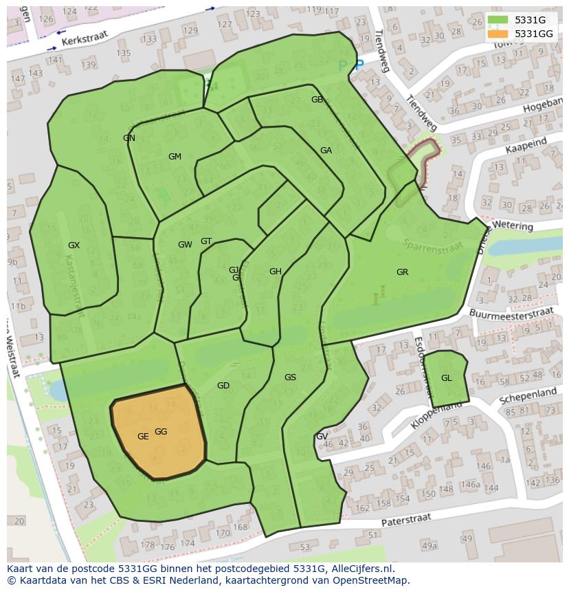 Afbeelding van het postcodegebied 5331 GG op de kaart.