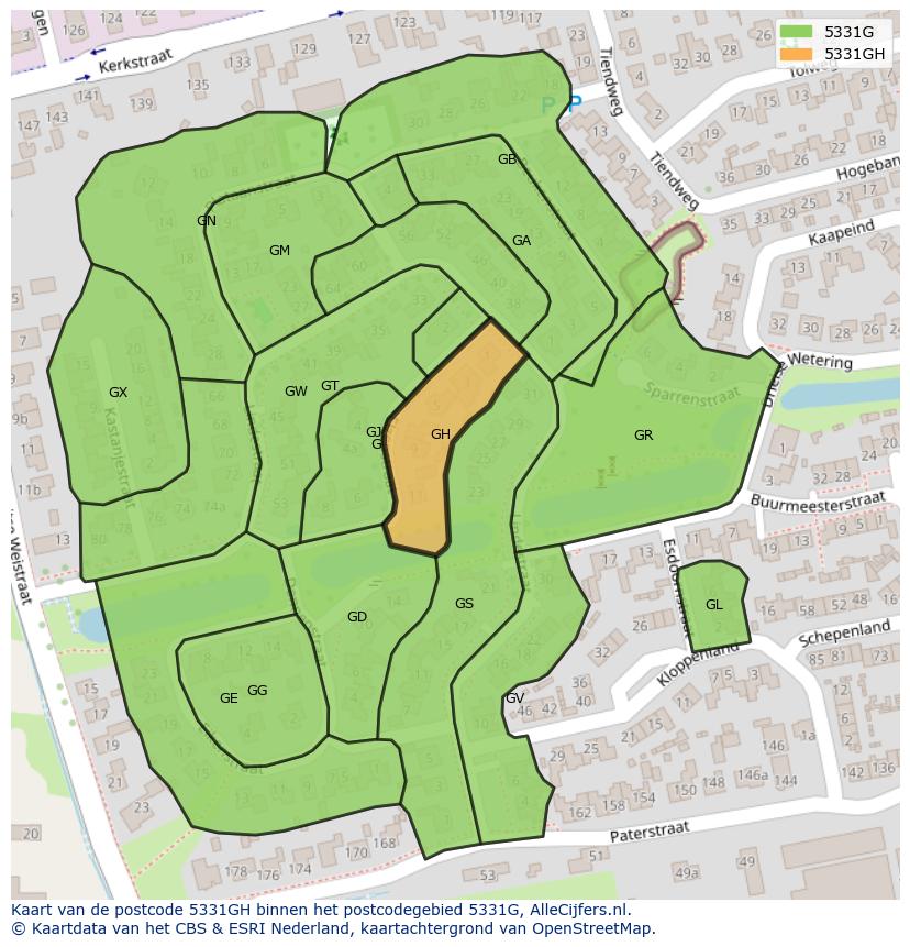 Afbeelding van het postcodegebied 5331 GH op de kaart.