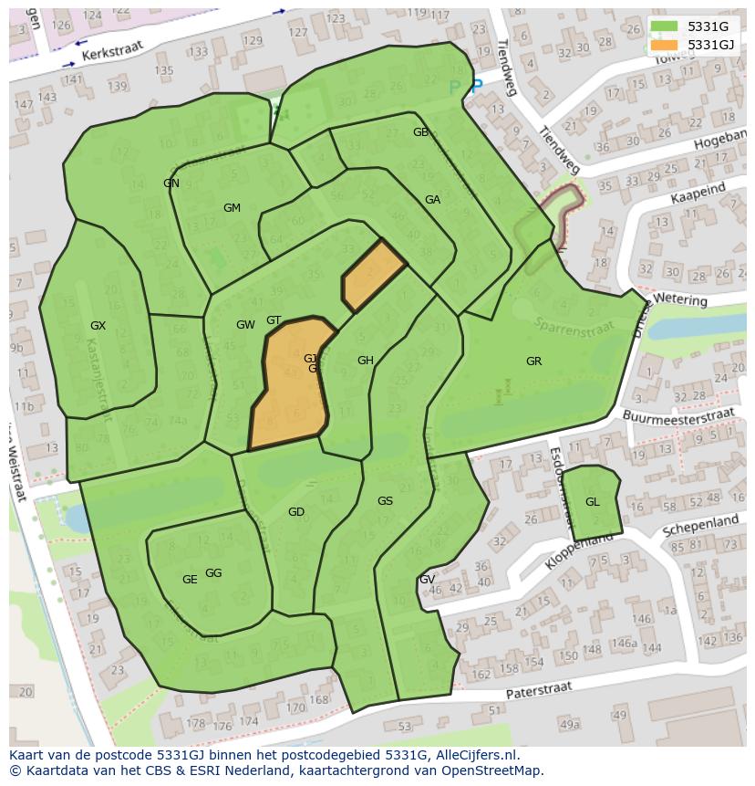 Afbeelding van het postcodegebied 5331 GJ op de kaart.