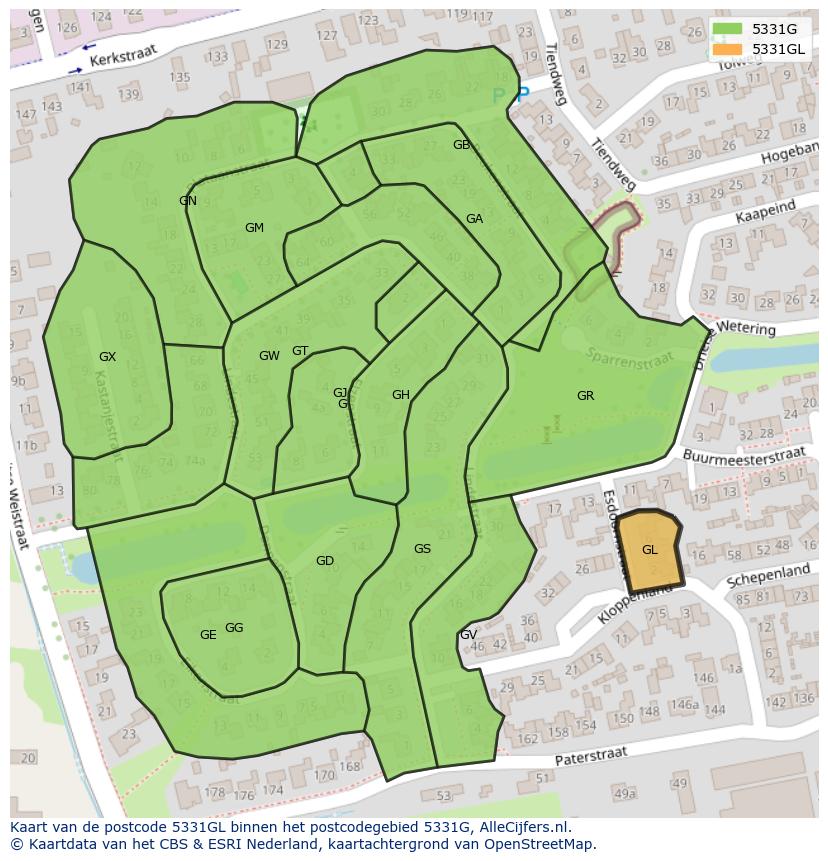 Afbeelding van het postcodegebied 5331 GL op de kaart.