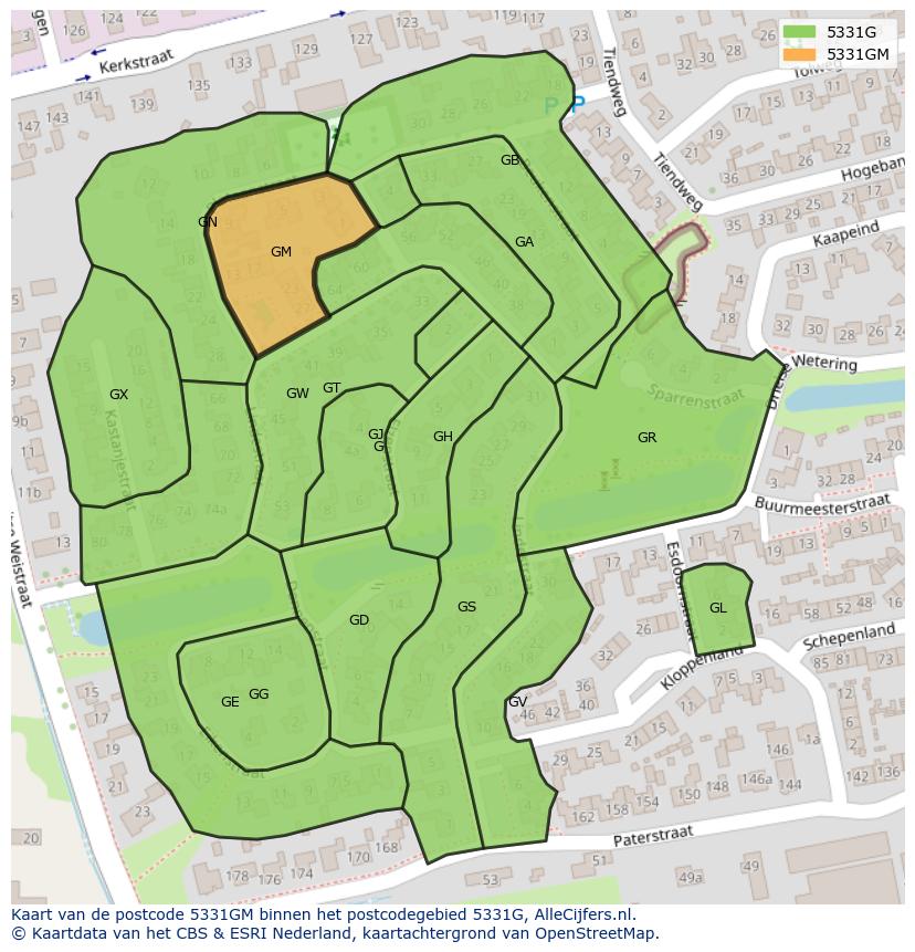 Afbeelding van het postcodegebied 5331 GM op de kaart.