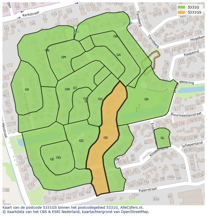 Afbeelding van het postcodegebied 5331 GS op de kaart.