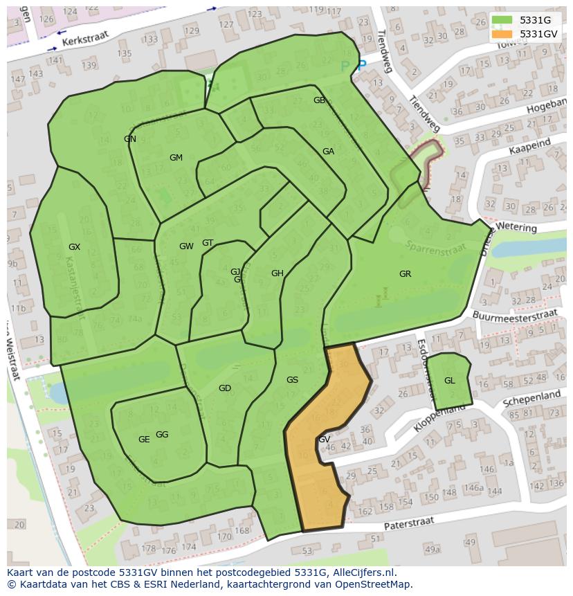 Afbeelding van het postcodegebied 5331 GV op de kaart.