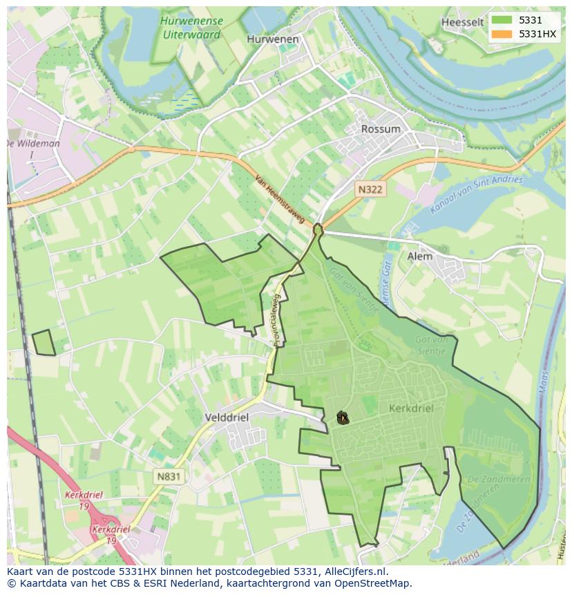 Afbeelding van het postcodegebied 5331 HX op de kaart.