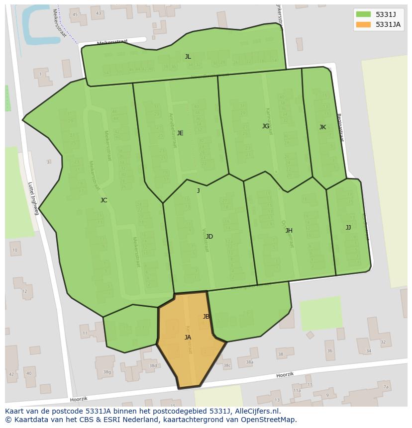 Afbeelding van het postcodegebied 5331 JA op de kaart.