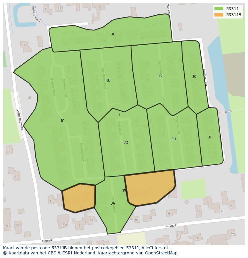 Afbeelding van het postcodegebied 5331 JB op de kaart.
