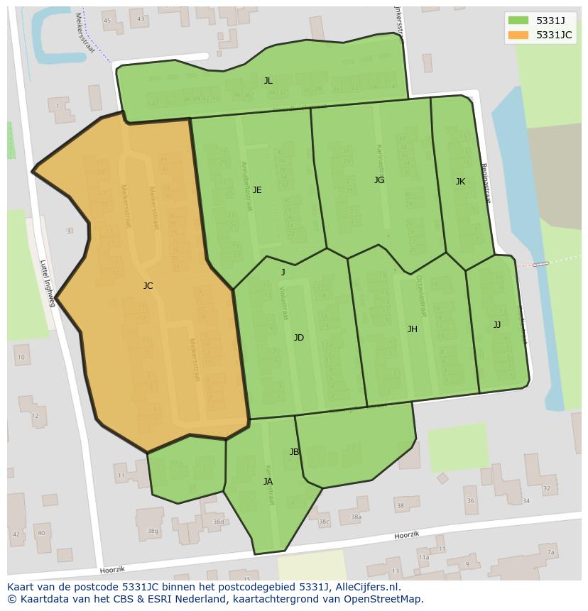 Afbeelding van het postcodegebied 5331 JC op de kaart.