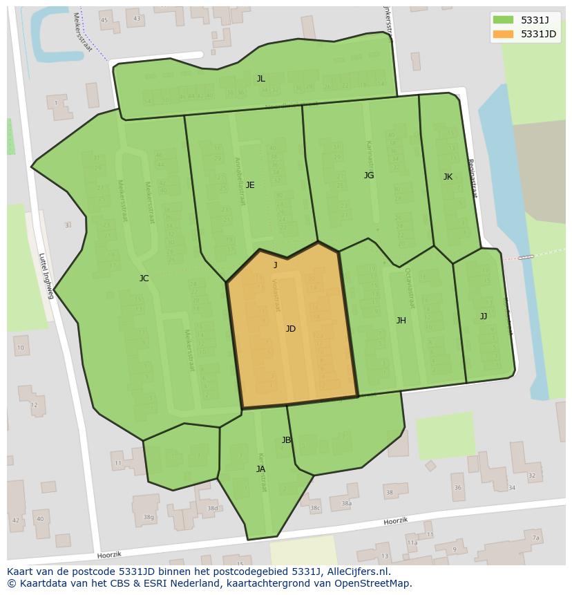 Afbeelding van het postcodegebied 5331 JD op de kaart.