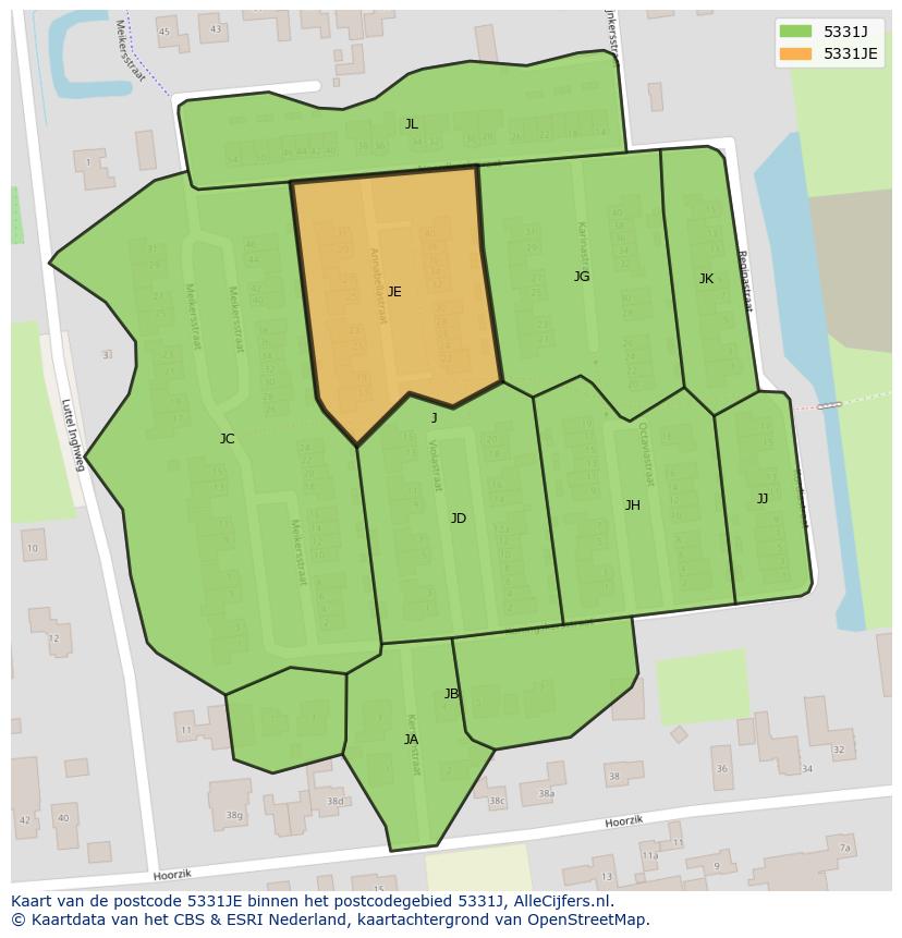 Afbeelding van het postcodegebied 5331 JE op de kaart.