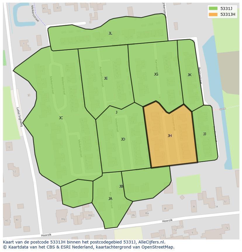 Afbeelding van het postcodegebied 5331 JH op de kaart.