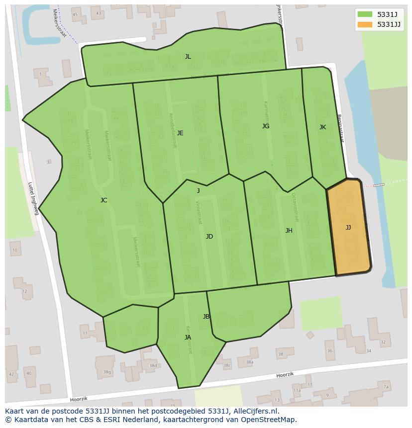 Afbeelding van het postcodegebied 5331 JJ op de kaart.